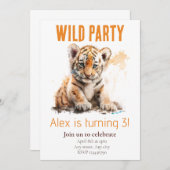Wildes Party Tiger Kinder zum Geburtstag Einladung (Vorne/Hinten)