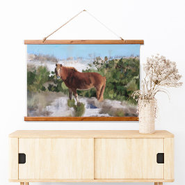 Wildes Pferd auf Assateague Island Wandteppich Mit Holzrahmen