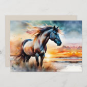 Wildes Pferd auf Grassy Düne bei Sonnenuntergang (Vorne/Hinten)