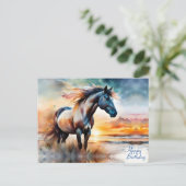 Wildes Pferd auf Grassy Düne bei Sonnenuntergang G Postkarte (Stehend Vorderseite)