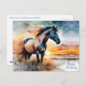 Wildes Pferd auf Grassy Düne bei Sonnenuntergang G Postkarte (Vorne/Hinten)