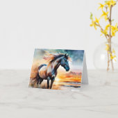 Wildes Pferd auf Grassy Düne bei Sonnenuntergang Karte (Gelbe Blume)