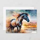 Wildes Pferd auf Grassy Düne bei Sonnenuntergang Postkarte (Vorne/Hinten)