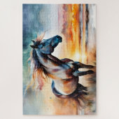 Wildes Pferd auf Grassy Düne bei Sonnenuntergang Puzzle (Vertikal)