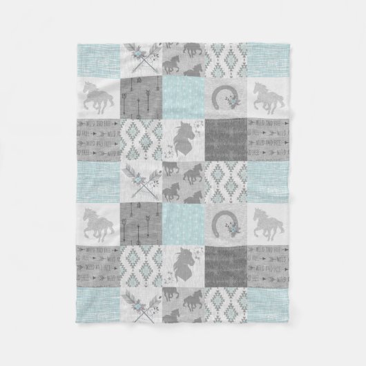 Wildes Pferd BoHo Fleece Blanket - Aqua/Gray (Vorderseite)