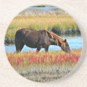 Wildes Pferd, das auf dem Feld isst Getränkeuntersetzer (Vorne)