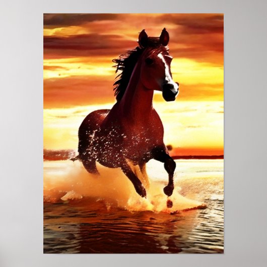 Wildes Pferd durch Surfen galoppieren Poster (Vorne)