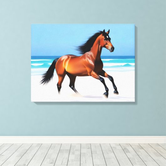Wildes Pferd Galloping am Strand Leinwanddruck (Insitu (Holzboden))
