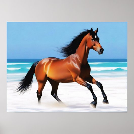 Wildes Pferd Galloping am Strand Poster (Vorne)