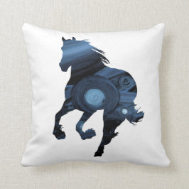 Wildes Pferd im blauen Wurfs-Kissen Kissen