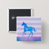 Wildes Pferd in Blau und Lila Wasserfarbe Button (Vorne & Hinten)