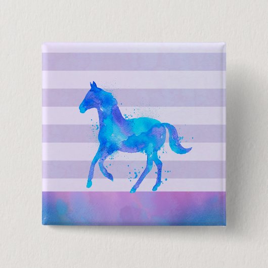Wildes Pferd in Blau und Lila Wasserfarbe Button (Vorderseite)