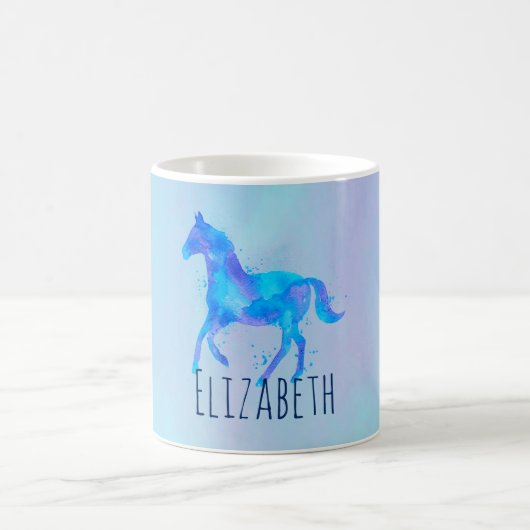 Wildes Pferd in Blau und Lila Wasserfarbe Custom Kaffeetasse (Mittel)