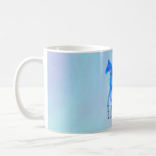Wildes Pferd in Blau und Lila Wasserfarbe Custom Kaffeetasse (Links)