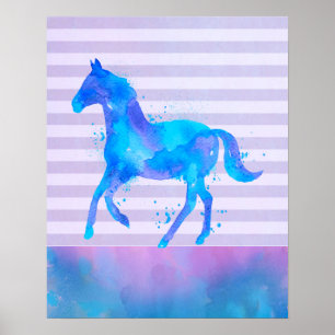 Wildes Pferd in Blau und Lila Wasserfarbe Poster