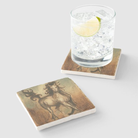 Wildes Pferd und warme Farben Steinuntersetzer (Seitenansicht)