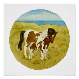 Wildes Pony-Aquarell-Quadrat-Plakat Poster