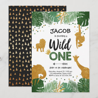Wildes Safari-Goldjungen-Tier-Geburtstags-Party Einladung