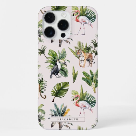 Wildes Tier | Dschungelgrün-Monogramm iPhone Hülle (Rückseite)