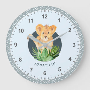 Wildes Tier-Löwe-CUB-Aquarell scherzt Große Wanduhr