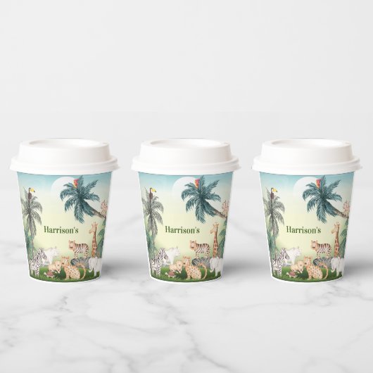 wildes Tier mit Jungle Tree Paper Cups Pappbecher (Multi)
