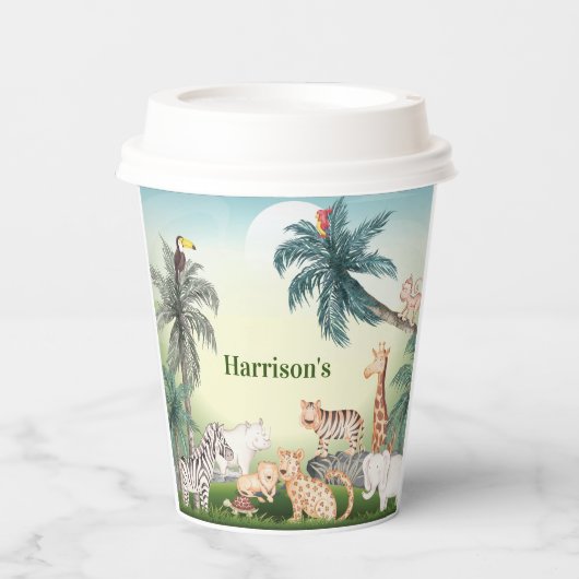 wildes Tier mit Jungle Tree Paper Cups Pappbecher (Vorderseite)