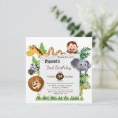 Wildes Tierabenteuer mit farbenfrohen 2. Geburtsta Einladung (Stehend Vorderseite)