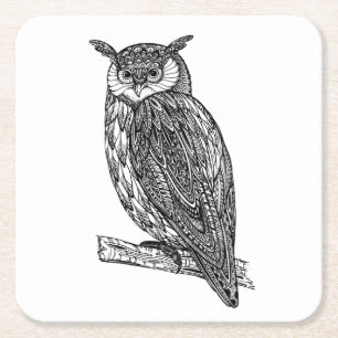 Wildes Totem-Tiereulen-Gekritzel Rechteckiger Pappuntersetzer