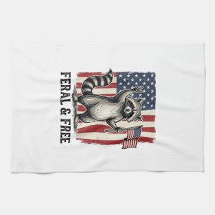 Wildes und freies patriotisches Waschbär-Vintage-S Geschirrtuch