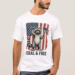 Wildes und freies patriotisches Waschbär-Vintage-S T-Shirt
