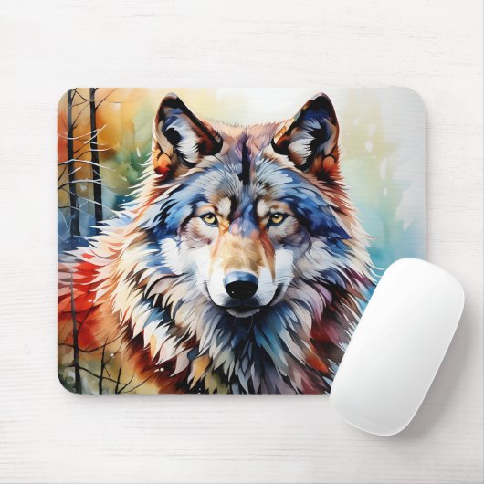 Wildes und lebendiges Wolf-Portrait in Wasserfarbe Mousepad (Mit Mouse)