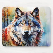 Wildes und lebendiges Wolf-Portrait in Wasserfarbe Mousepad (Vorne)