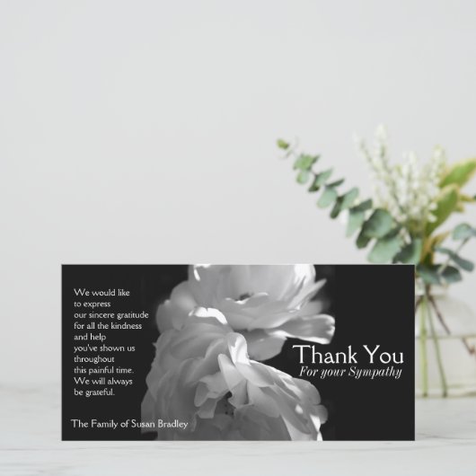 Wildes weißes Beileid der Rosen-2 danken Ihnen Dankeskarte (Stehend Vorderseite)