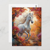 Wildes Weißes Pferd Galopp im Herbst Postkarte (Vorne/Hinten)