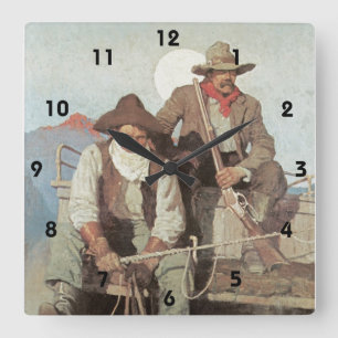 Wildes Westthema die Bühne-Zug-Cowboy-Uhr Quadratische Wanduhr