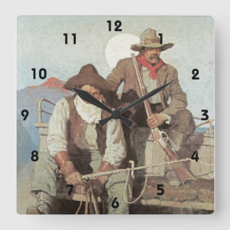 Wildes Westthema die Bühne-Zug-Cowboy-Uhr Quadratische Wanduhr