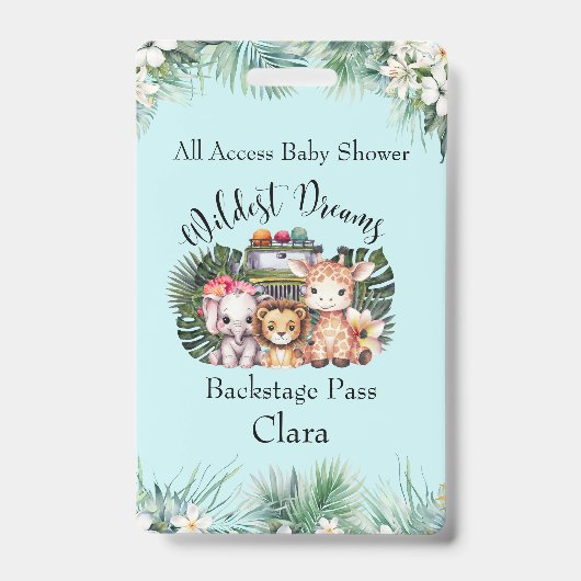 Wildest Dreams Safari Backstage Baby Dusche Ausweis (Vorderseite)
