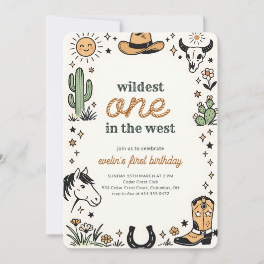 Wildest One Western Cowboy First Birthday Einladung (Vorderseite)