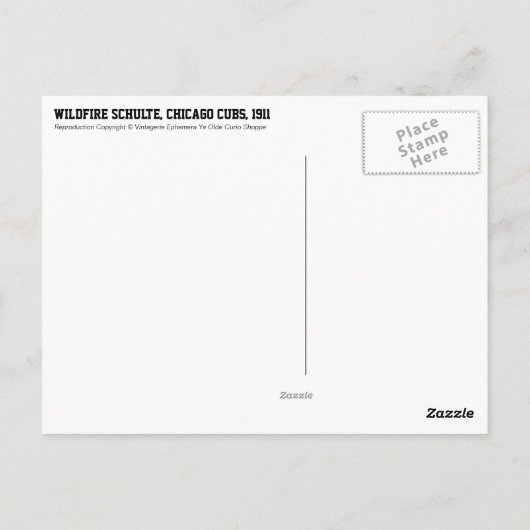 Wildfire Schulte, Chicago Cubs, 1911 Postkarte (Rückseite)