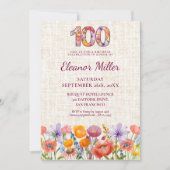 Wildflower 100th Birthday Party - Floral Number Einladung (Vorderseite)