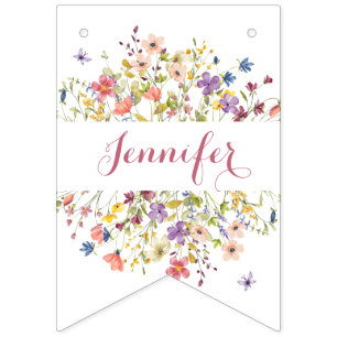 Wildflower 1. Geburtstagsbanner Blumen Glücklich Wimpelkette