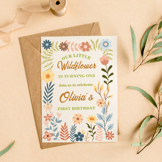 Wildflower 1. Geburtstagseinladung Boho Floral Mäd Einladung