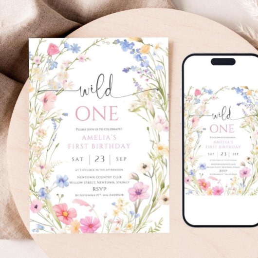 Wildflower 1st Birthday Invitation Template, Edita Einladung