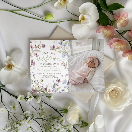 Wildflower 1st Birthday Photo Invitation Einladung