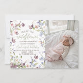 Wildflower 1st Birthday Photo Invitation Einladung (Vorderseite)