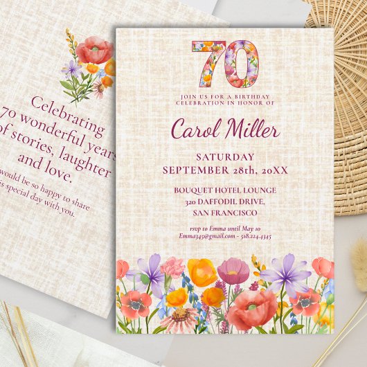 Wildflower 70th Birthday Party - Floral Number Einladung