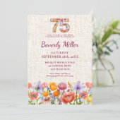 Wildflower 75th Birthday Party - Floral Number Einladung (Stehend Vorderseite)