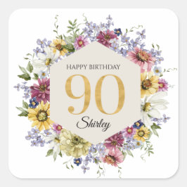 Wildflower 90. Geburtstag Personalisiert Quadratischer Aufkleber