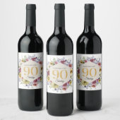 Wildflower 90. Geburtstag Personalisiert Weinetikett (Flaschen)