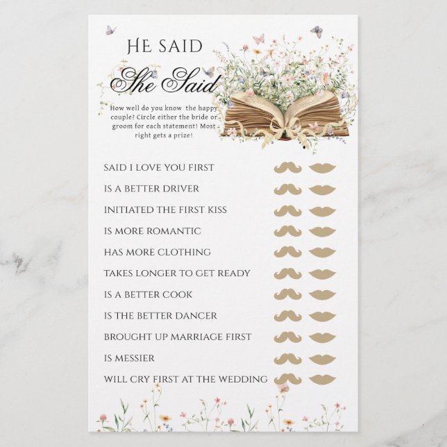 Wildflower A New Chapter Begin Bridal Shower Game (Vorderseite)